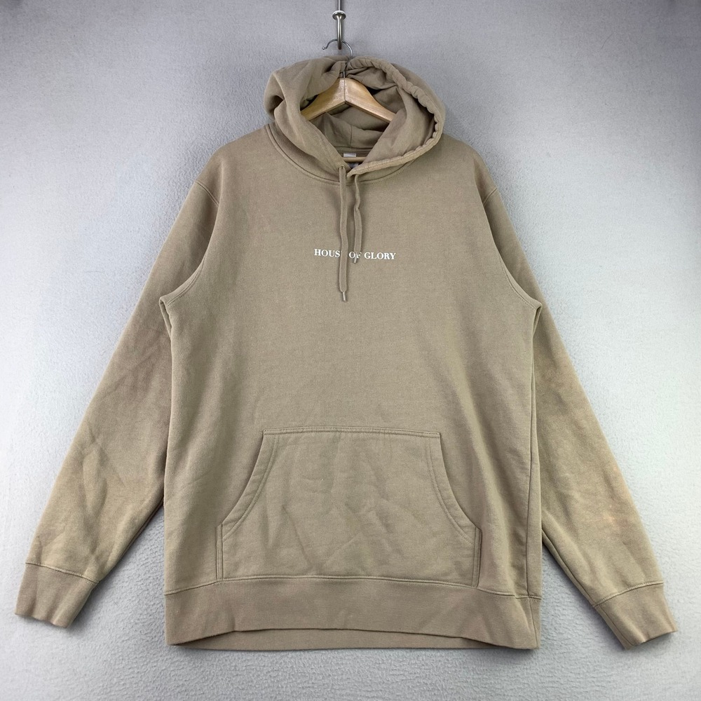 House of Glory Hoodie Mens Large Tan Graphic Streetwear‎ Pullover Sweatshirt